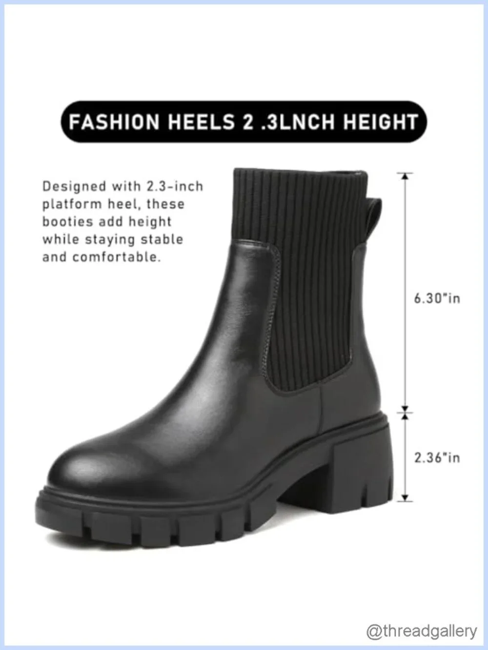 Women's Platform Chelsea Boots with Lug Sole Chunky Block Heel PU
